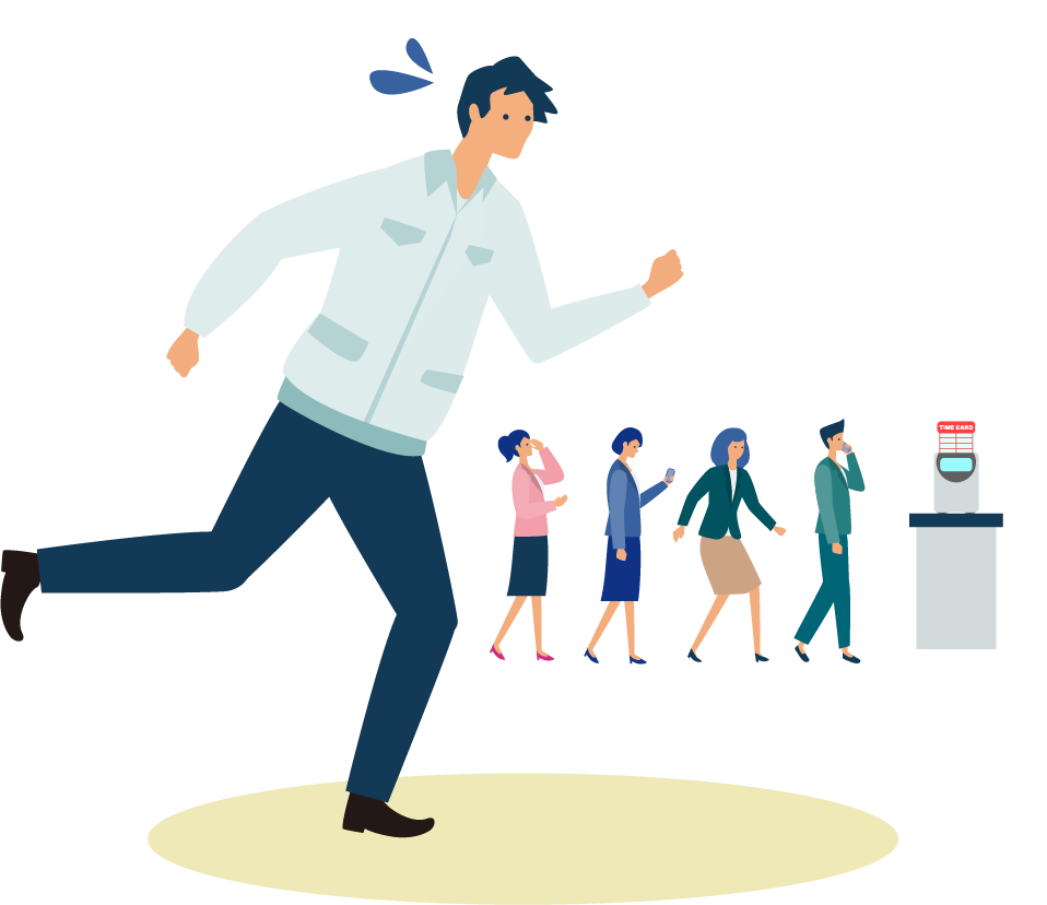 始業前はタイムカードに行列が！順番待ちで遅刻しそう。
